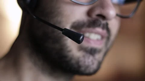 Closeup of support operator. Mic and mouth, shallow depth of field Stock Footage 161278937