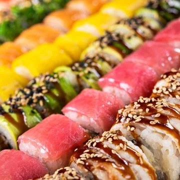Closeup of sushi rolls Stock Photos
