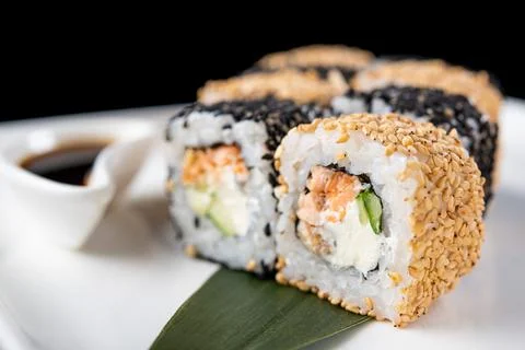 Closeup of sushi rolls Stock Photos