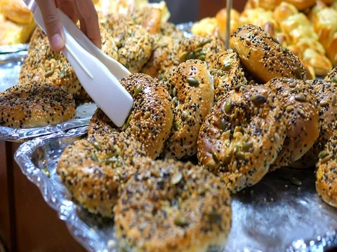 Closeup Of Sweet Pastry, Donuts In Bakery 動画素材 85048066