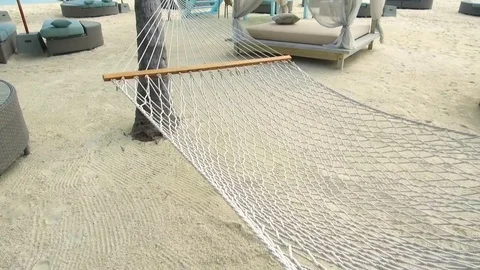 Closeup swinging hammock on the beach. Stock Footage 82870086