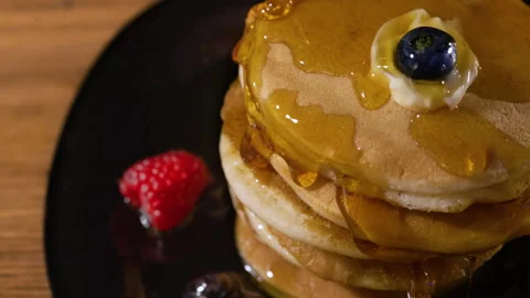 Closeup Syrup On Pancake Stack 스톡 동영상 147928182