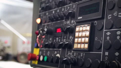 Closeup of ta loom remote controller. Machine console. Video stock 139782411