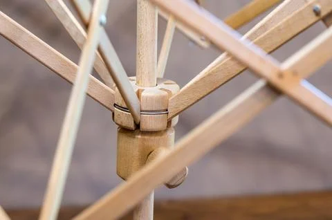 Closeup of a tabletop swift expanded used in knitting selective focus Stock Photos