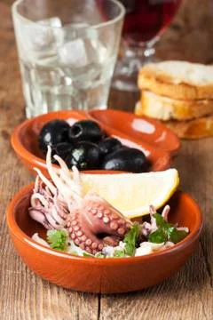 Closeup of tapas with seafood Stock Photos