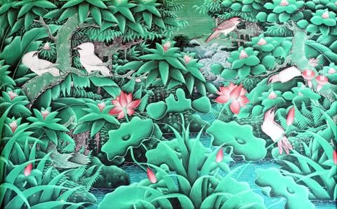 Closeup of tapestry fabric pattern with classical image of the colorful flowe Stock Photos