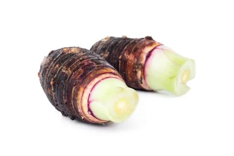 Closeup of taro root on white background Stock Photos