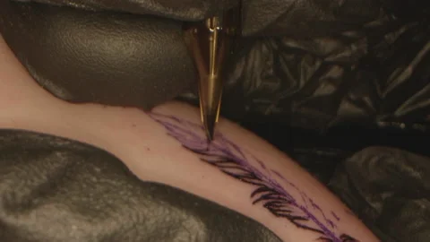 Closeup of Tattoo Being Drawn of a Feather on a Arm Stock Footage 194304364