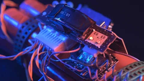 Closeup of a Terrorist Bomb With Timer Countdown Stock Footage 90710419