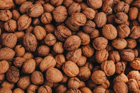 Closeup texture of large walnuts Stock Photos