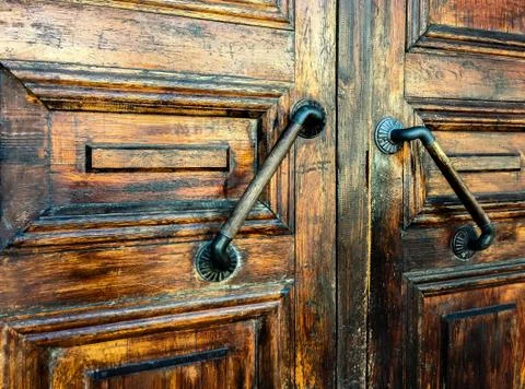 Closeup of textured door with handle. Stock-Fotos