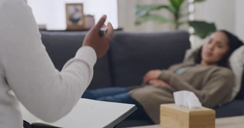 Closeup of therapist hand gestures, writing notes and explaining a strategy or Stock Footage 198420865