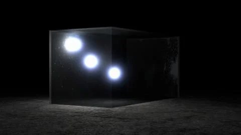 Closeup of Three Balls with illuminating light in a transparent glass box Stock Illustration
