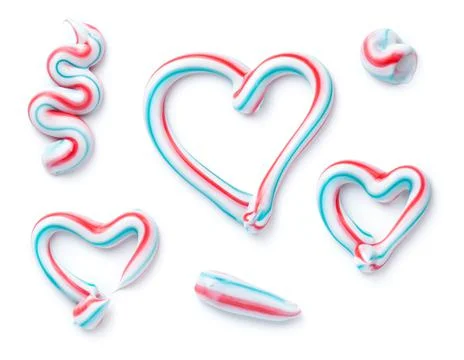 Closeup Three Colored Toothpaste Sample Set Isolated Stock Photos