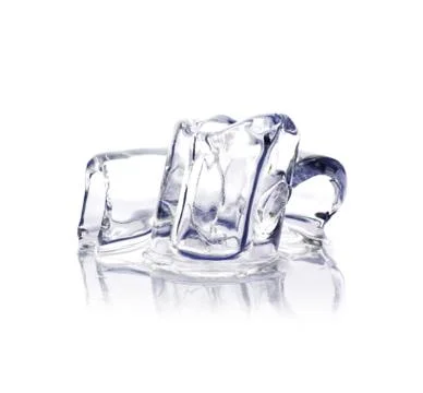 Closeup of three solid ice cubes isolated on a white background Stockfoto's