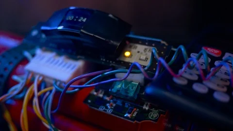Closeup of a Time Bomb With Dynamite Camera Rotating Around Stock Footage 90710397