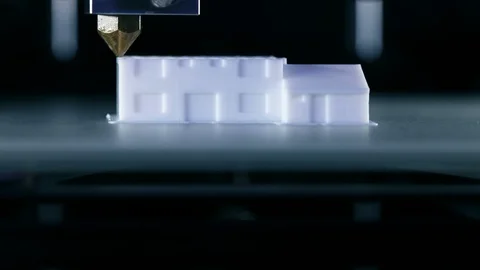 Closeup timelapse video of an 3d printer, printing a house Video stock 96198852