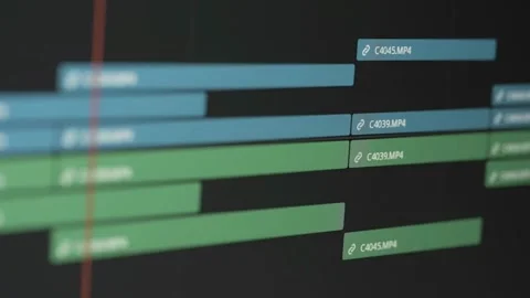 Closeup of a timeline of a video editing software, video and audio fragments. Stock Footage 294722782