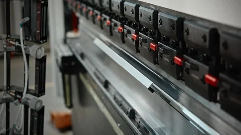 Closeup Of Tooling, Close Examination Of Press Brake Tooling With Measurement Stock Footage 323794796