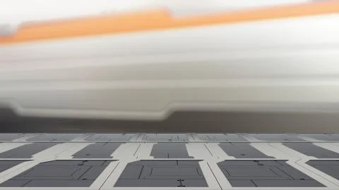 Closeup top sci-fi table with futuristic spaceship blur Background 3d illustr Иллюстрация