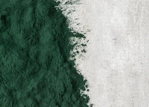 Closeup, top view of spirulina algae powder with copy space Stock Photos
