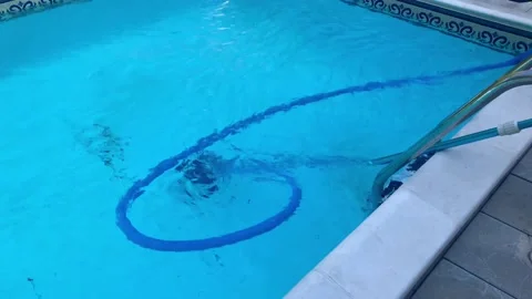 Closeup top view of vacuuming ground vinyl liner swimming pool floor with Vidéo 202065838