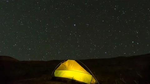 Closeup touristic tent under a starry sky 스톡 동영상 150683606