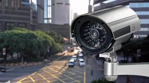 Closeup of traffic security camera surveillance on the road in the big city. Stock Footage 82959642