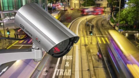 Closeup of traffic security camera surveillance on the road in the night city Video stock 83065790