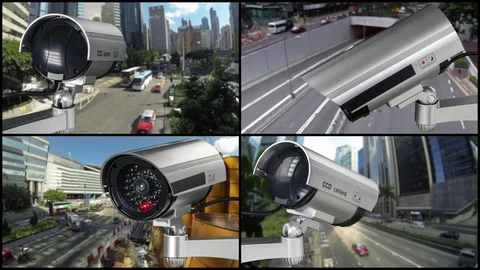 Closeup of traffic security camera surveillance on the road in the big city Stock Footage 83148008