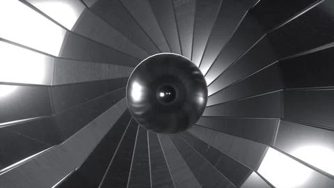 Closeup turbine engine front-end fan. Aircraft turbine. 3d illustration Stock Illustration