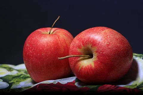 Closeup of two apples keeps on dark background Stock Photos