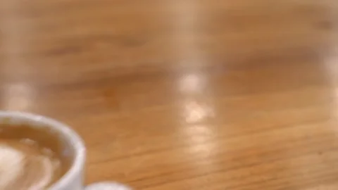 Closeup Of Two Coffee Latte Cups With Coconut Milk. Stock Footage 145785508