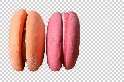 Closeup of two colored macarons vertically (PNG). Stock Photos