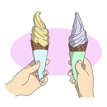 Closeup two hands holding chocolate ice cream illustration vector 스톡 일러스트