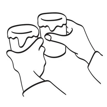 Closeup of two men toasting with beer illustration vector hand drawn Stock Illustration