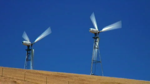 Closeup of two wind turbines Stock Footage 285590