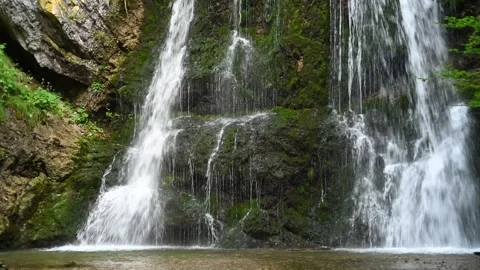 Closeup of a twofold waterfall in a forest Stock-Footage 260851182