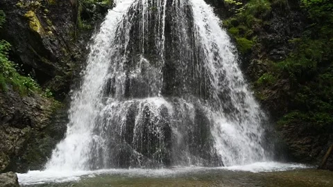 Closeup twofold waterfall in a summer forest in the evening in slow motion Stock-Footage 260934513