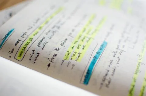 Closeup of UI/UX draft sheet with highlighted areas with a magic marker Stock Photos