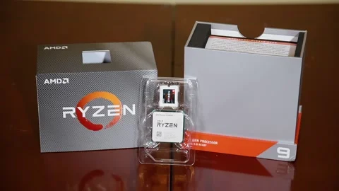 Closeup of unboxed AMD Ryzen CPU Stock Footage 170635654