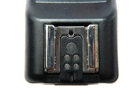 Closeup Universal accessory and flash hot shoe for a modern DSLR camera. Macr Stock Photos
