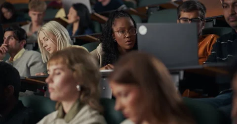 Closeup University Students in lecture Hall Use Laptops Stock Footage 326417100