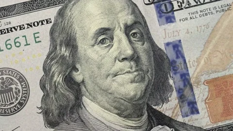 Closeup US 100 dollar stop motion animation and rotation. One Hundred american  Stock Footage 147094895