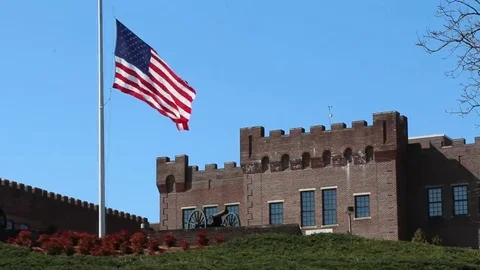 Closeup of US Flag at Half Mast Video stock 69222772