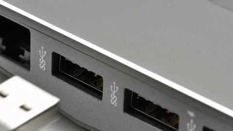 Closeup usb device hot plug laptop 4k footage Stock Footage 108122743