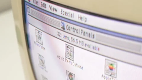 Closeup Using an Old Mac Computer Vintage Screen Stock Footage 263823479