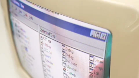 Closeup of Using Vintage Windows PC Computer Screen Stock Footage 263823120