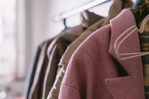 Closeup of various clothes on hanger, Stock Photos