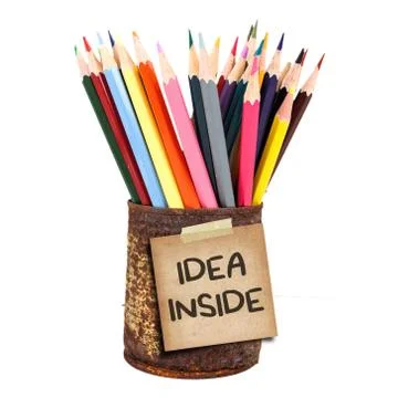 Closeup of various crayons Foto stock